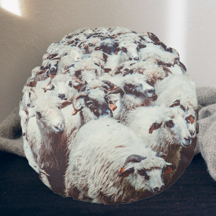 Coussins Ronds Troupeau de moutons blancs et noirs