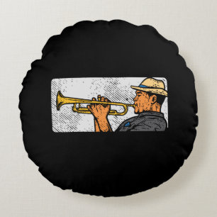 Coussins Ronds Trumpet Player Retro Trumpet Jazz Music