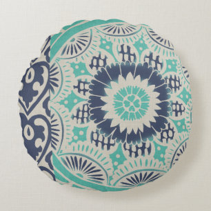 Coussins Ronds Tuile bleue III de batik