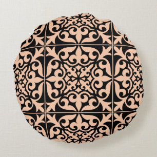 Coussins Ronds Tuiles marocaines - pêche rose et noir
