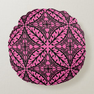 Coussins Ronds Tuiles marocaines - rose et noir fuchsia