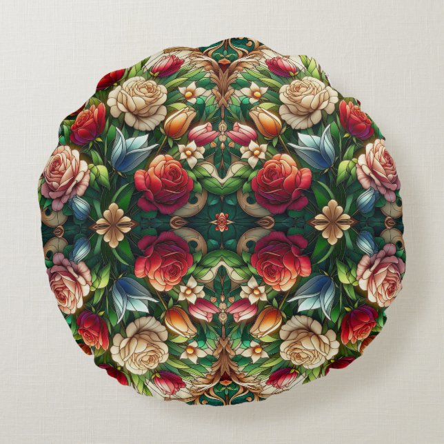 Coussins Ronds Tulipes Et Design Rose En Verre Tiré (Dos)