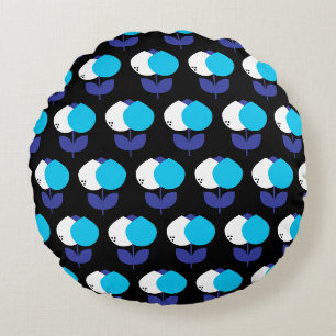 Coussins Ronds Tulipes géométriques bleu et noir