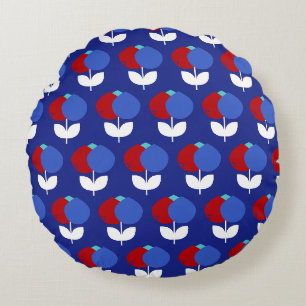 Coussins Ronds Tulipes géométriques rouge et bleu