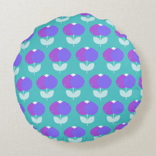 Coussins Ronds Tulipes géométriques violet et Aqua
