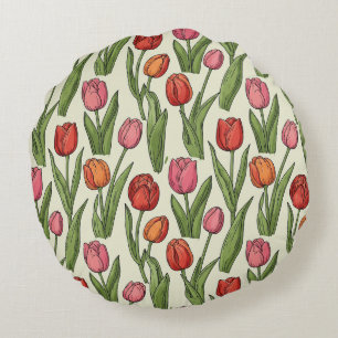Coussins Ronds Tulipes rouges