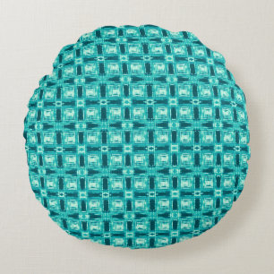 Coussins Ronds Turquoise et Turquoise Shibori Plaid