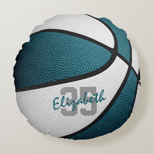 Coussins Ronds turquoise filles blanches garçons basket sportif (Devant)