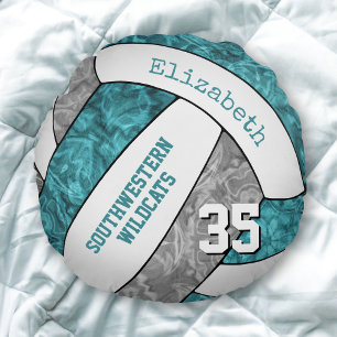 Coussins Ronds turquoise gris filles sports cadeaux volley-ball
