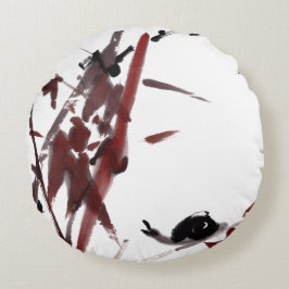 Coussins Ronds Tuschekunst avec escargot et bambou rouge