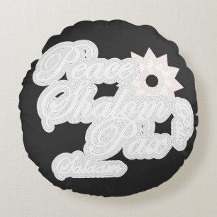 Coussins Ronds Typographie d'art de la paix blanche Shalom