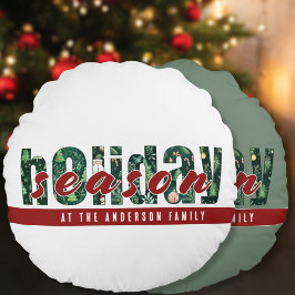 Coussins Ronds Typographie de saison des fêtes personnalisées