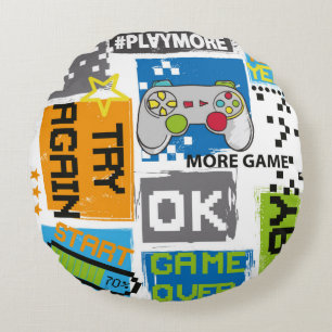 Coussins Ronds Typographie Game impression pixel. Illustration du