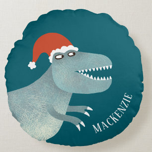 Coussins Ronds Tyrannosaurus Rex Chapeau de Noël Santa Personnali