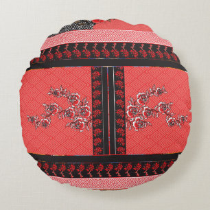 Coussins Ronds un design de papier peint rouge et noir