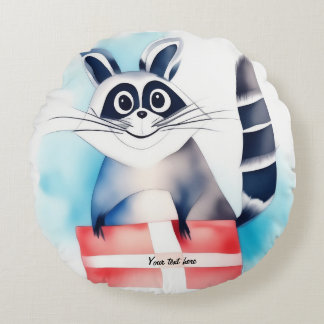 Coussins Ronds Un joli cadeau d'anniversaire au raton laveur