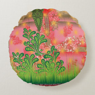 Coussins Ronds un miroir et quelques plantes
