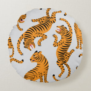 Coussins Ronds Un motif de tigre sans couture, thème de la faune.