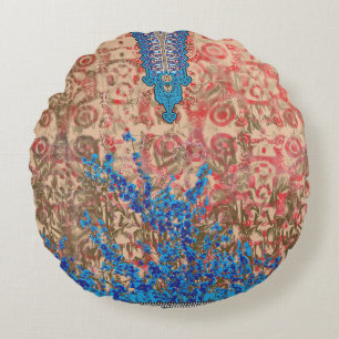 Coussins Ronds un tableau d'écharpe bleu et beige