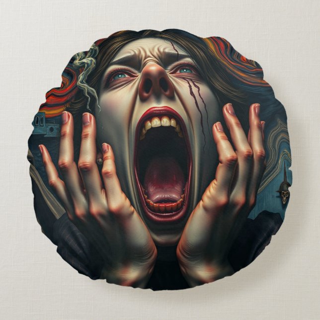 Coussins Ronds Une Femme Tortueuse Haunting Scream (Devant)