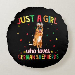 Coussins Ronds Une fille qui aime les bergers allemands chien
