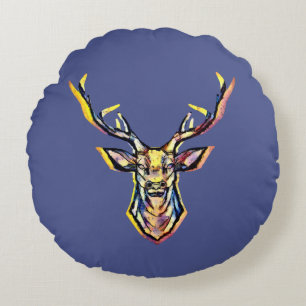 Coussins Ronds Une tête de cerf comme une image colorée à l'aquar