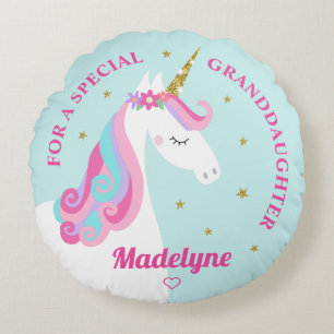 Coussins Ronds Unicorn Gold Parties scintillant Stars Aqua Grandg