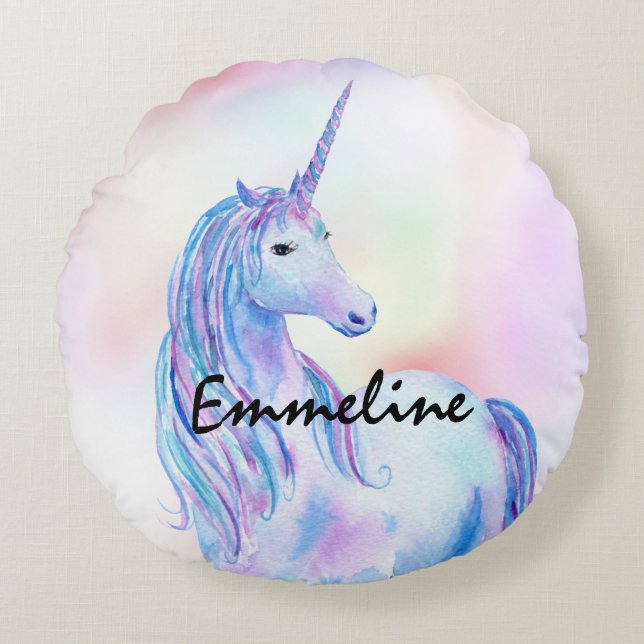 Coussins Ronds Unicorne de Parties scintillant rose pourpre (Devant)