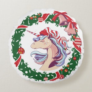 Coussins Ronds Unicorne magique de Noël