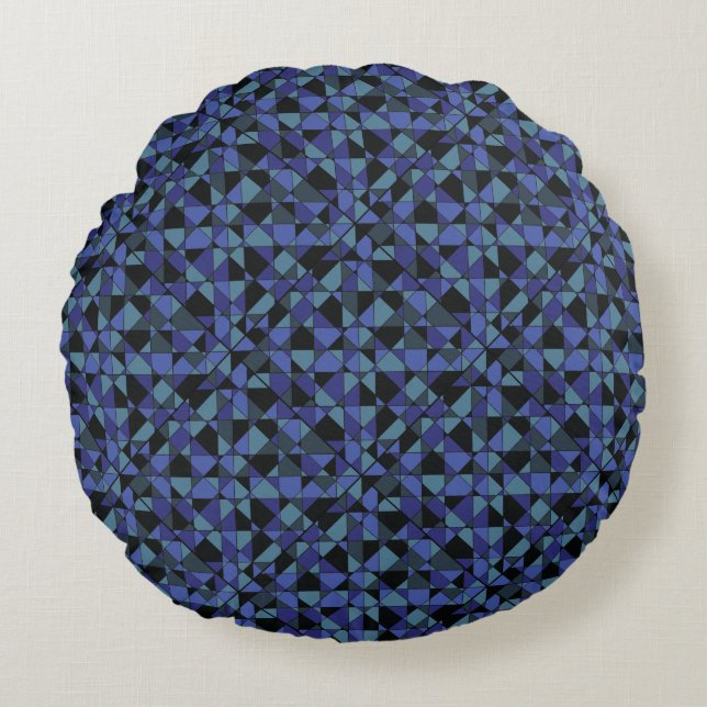 Coussins Ronds Unique Gras Hip Géométrique Bleu Cyan Gris Noir (Devant)