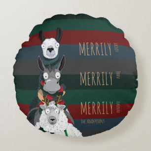 Coussins Ronds Vacances Amusantes "Merrily" Mouton âne Llama âne