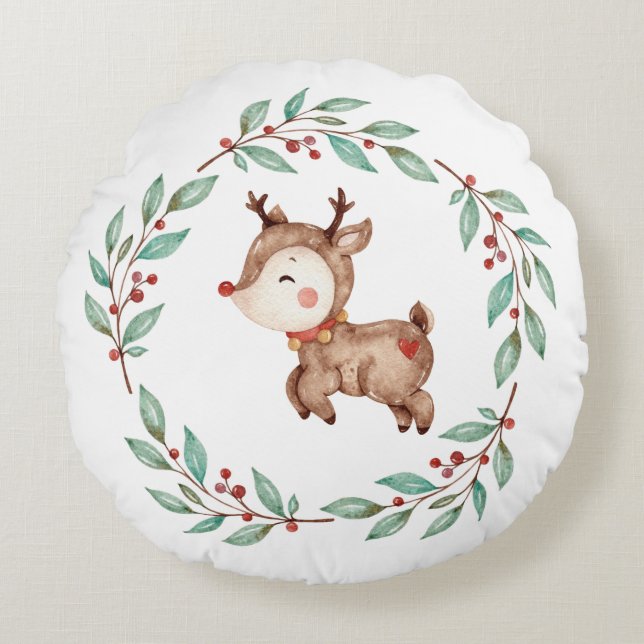 Coussins Ronds Vacances de Noël Reindeer (Devant)