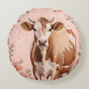 Coussins Ronds Vache Jersey Adorable Fleur Rose