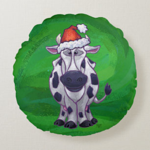 Coussins Ronds Vache Noël sur vert