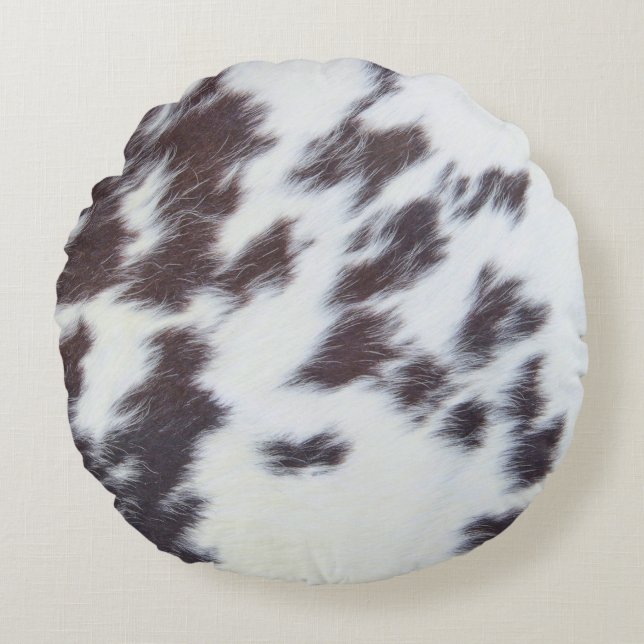 Coussins Ronds Vachette Brown, Peau de vache Motif d'impression,  (Devant)