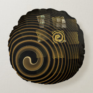 Coussins Ronds Vagues dorées hypnotiques Art abstrait moderne