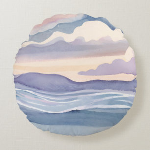 Coussins Ronds Vagues océaniques rêveuses   Aquarelle