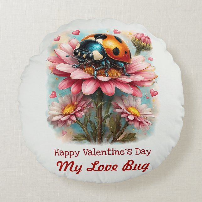 Coussins Ronds  Valentine Love Bug on Blossoms Rose (Devant)