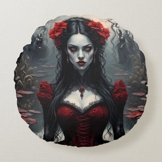 Coussins Ronds Vampire femmes et crâne sucré2, conception sur 1 c (Devant)