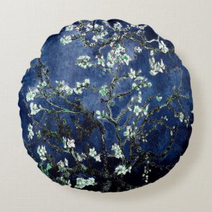 Coussins Ronds Van Gogh Floraisons d'Amandier Bleu de Minuit