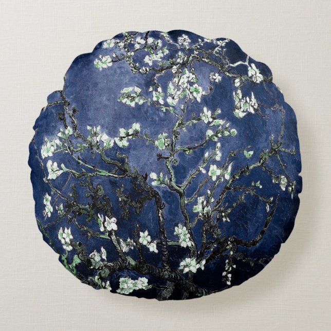 Coussins Ronds Van Gogh Floraisons d'Amandier Bleu de Minuit (Devant)