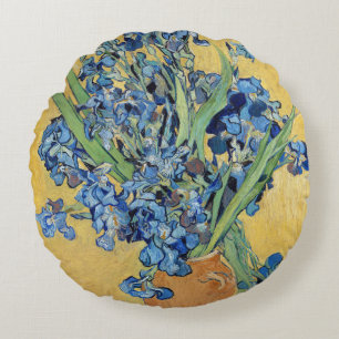 Coussins Ronds Van Gogh Irises Vase Or Mur Bleu Fleurs Art