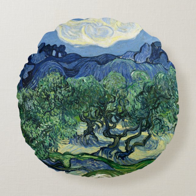 Coussins Ronds Van Gogh La peinture paysagère des oliviers (Devant)