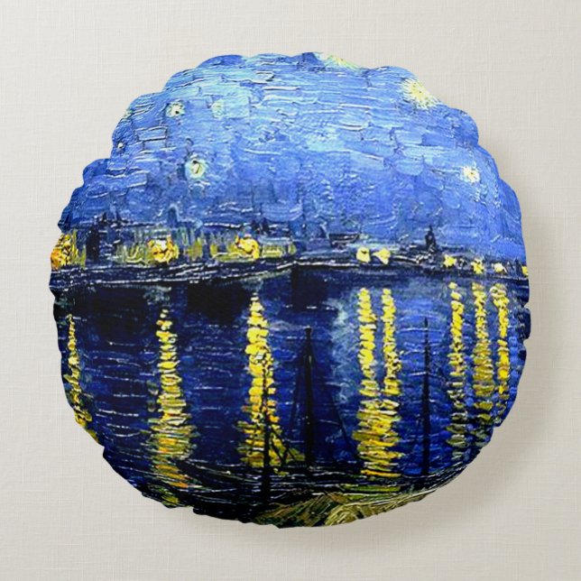 Coussins Ronds Van Gogh - Nuit étoilée sur le Rhône (Devant)