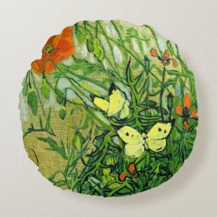 Coussins Ronds Van Gogh - Papillons et Pavots