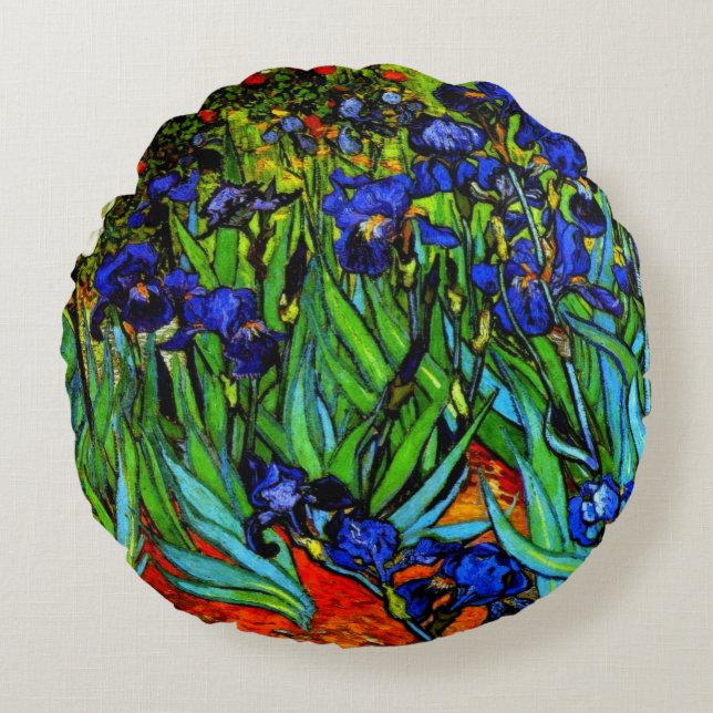 Coussins Ronds Van Gogh peinture, Irises, (Devant)