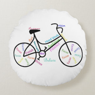 Coussins Ronds Vélo, Sport Vélo, Motivational Words & Stripes