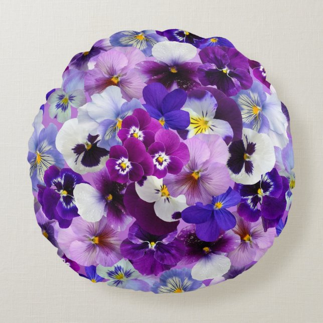 Coussins Ronds Velvet Pansy Jardin violet motif floral (Devant)