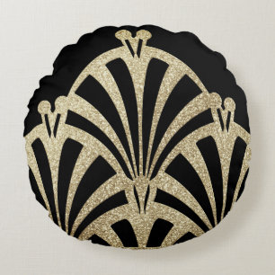 Coussins Ronds Ventilateur Art déco motif en bronze noir élégant 