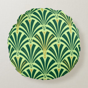 Coussins Ronds Ventilateur Art Déco motif - vert pin et menthe